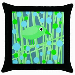 Green Bird Throw Pillow Case (black) by Valentinaart