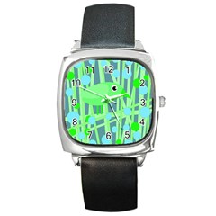 Green Bird Square Metal Watch by Valentinaart