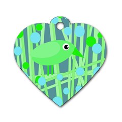 Green Bird Dog Tag Heart (one Side) by Valentinaart