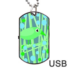 Green Bird Dog Tag Usb Flash (one Side) by Valentinaart