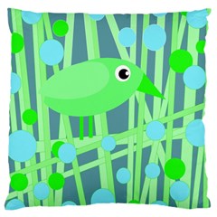 Green Bird Large Cushion Case (one Side) by Valentinaart