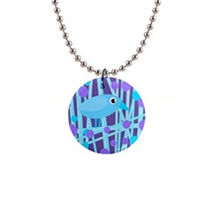 Blue and purple bird Button Necklaces