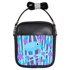 Blue and purple bird Girls Sling Bags