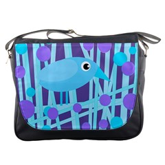 Blue and purple bird Messenger Bags