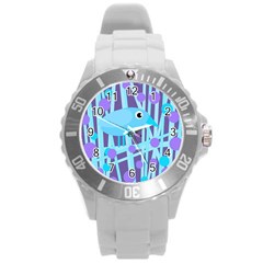 Blue and purple bird Round Plastic Sport Watch (L)