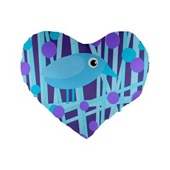 Blue and purple bird Standard 16  Premium Heart Shape Cushions