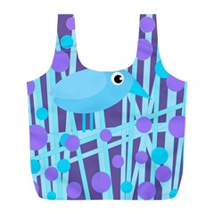 Blue and purple bird Full Print Recycle Bags (L) 