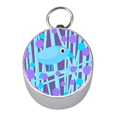 Blue and purple bird Mini Silver Compasses