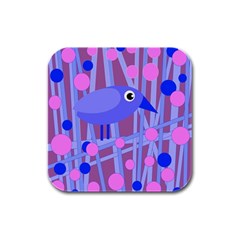 Purple And Blue Bird Rubber Square Coaster (4 Pack)  by Valentinaart