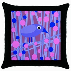 Purple And Blue Bird Throw Pillow Case (black) by Valentinaart