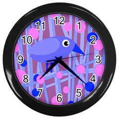 Purple And Blue Bird Wall Clocks (black) by Valentinaart