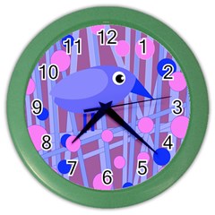 Purple And Blue Bird Color Wall Clocks by Valentinaart