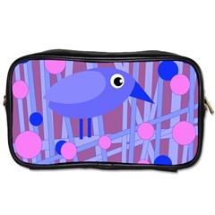 Purple And Blue Bird Toiletries Bags by Valentinaart