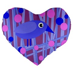 Purple And Blue Bird Large 19  Premium Flano Heart Shape Cushions by Valentinaart