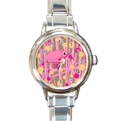 Pink Bird Round Italian Charm Watch by Valentinaart