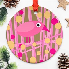 Pink Bird Ornament (round)  by Valentinaart