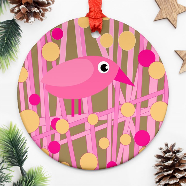 Pink bird Ornament (Round) 