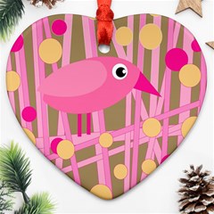 Pink Bird Ornament (heart)  by Valentinaart