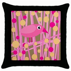 Pink Bird Throw Pillow Case (black) by Valentinaart