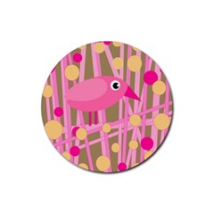 Pink Bird Rubber Coaster (round)  by Valentinaart