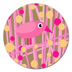 Pink Bird Magnet 5  (round) by Valentinaart