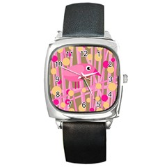 Pink Bird Square Metal Watch by Valentinaart