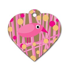 Pink Bird Dog Tag Heart (two Sides) by Valentinaart