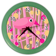 Pink Bird Color Wall Clocks by Valentinaart