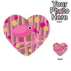 Pink Bird Multi-purpose Cards (heart)  by Valentinaart