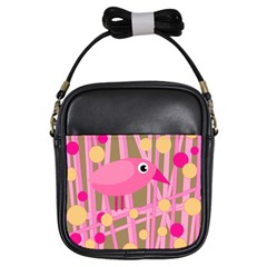 Pink Bird Girls Sling Bags by Valentinaart