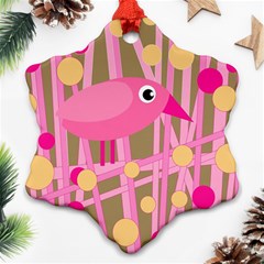 Pink Bird Ornament (snowflake)  by Valentinaart