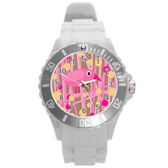 Pink Bird Round Plastic Sport Watch (l) by Valentinaart