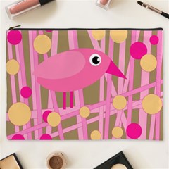 Pink Bird Cosmetic Bag (xxxl)  by Valentinaart