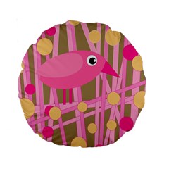 Pink Bird Standard 15  Premium Round Cushions by Valentinaart