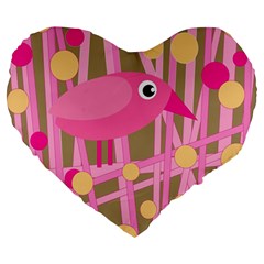 Pink Bird Large 19  Premium Heart Shape Cushions by Valentinaart