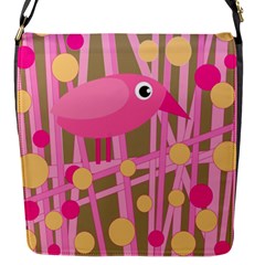 Pink Bird Flap Messenger Bag (s) by Valentinaart