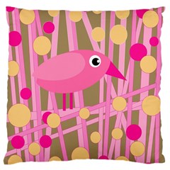 Pink Bird Large Flano Cushion Case (two Sides) by Valentinaart