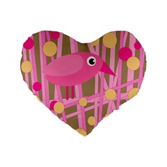 Pink Bird Standard 16  Premium Flano Heart Shape Cushions by Valentinaart