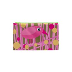 Pink Bird Cosmetic Bag (xs) by Valentinaart