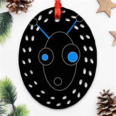 Blue Alien Oval Filigree Ornament (2-side)  by Valentinaart