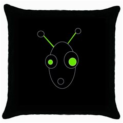 Green Alien Throw Pillow Case (black) by Valentinaart