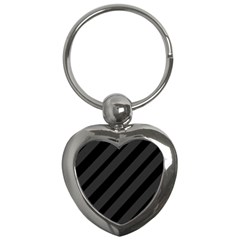 Gray And Black Lines Key Chains (heart)  by Valentinaart