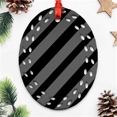 Black And Gray Lines Oval Filigree Ornament (2-side)  by Valentinaart