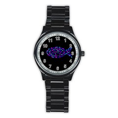 Purple Fish Stainless Steel Round Watch by Valentinaart