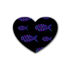 Purple Fishes Pattern Rubber Coaster (heart)  by Valentinaart