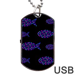 Purple Fishes Pattern Dog Tag Usb Flash (one Side) by Valentinaart