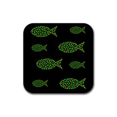 Green Fishes Pattern Rubber Coaster (square)  by Valentinaart