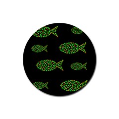 Green Fishes Pattern Rubber Coaster (round)  by Valentinaart