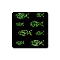 Green Fishes Pattern Square Magnet by Valentinaart