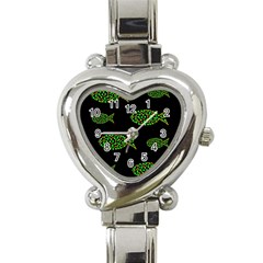 Green Fishes Pattern Heart Italian Charm Watch by Valentinaart